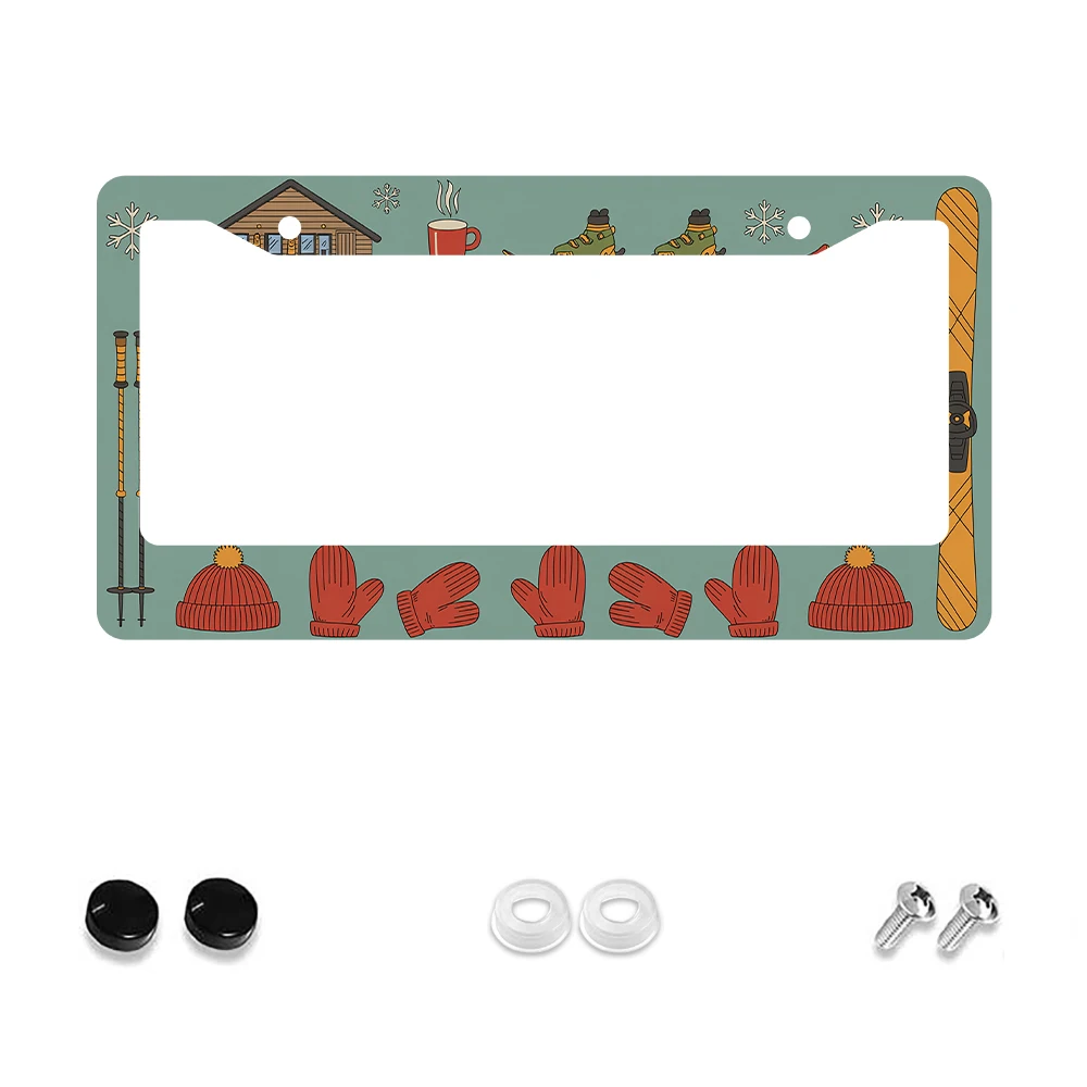 

1 шт., зеленая красочная рамка номерного знака с 2 отверстиями для зимней сцены, алюминиевый материал, 6x12 дюймов, с комплектом винтов, мультяшный лыжный дом