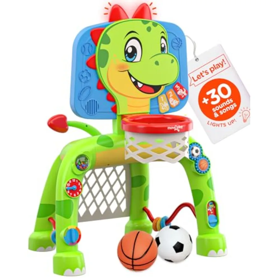 

Игровой центр «Динозавр»: баскетбольное кольцо, футбольные ворота, 30+ звуков, песен и 5 световых эффектов для мальчиков и девочек 1, 2, 3 лет. Игрушка G