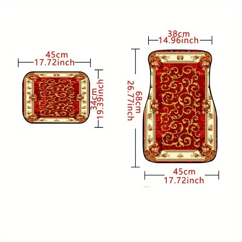 4pcs Red And Golden Spiral Pattern Car Floor Mats, Front And Rear Seat Protection, All-Season Fashionable Durable Car Accessorie