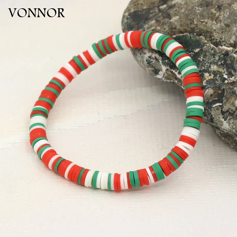 Bohemian Bracelets Women Jewelry Multicolor Clay Bead Elastic Bracelet Christmas New Year Gift Vacation Party Female Accessories