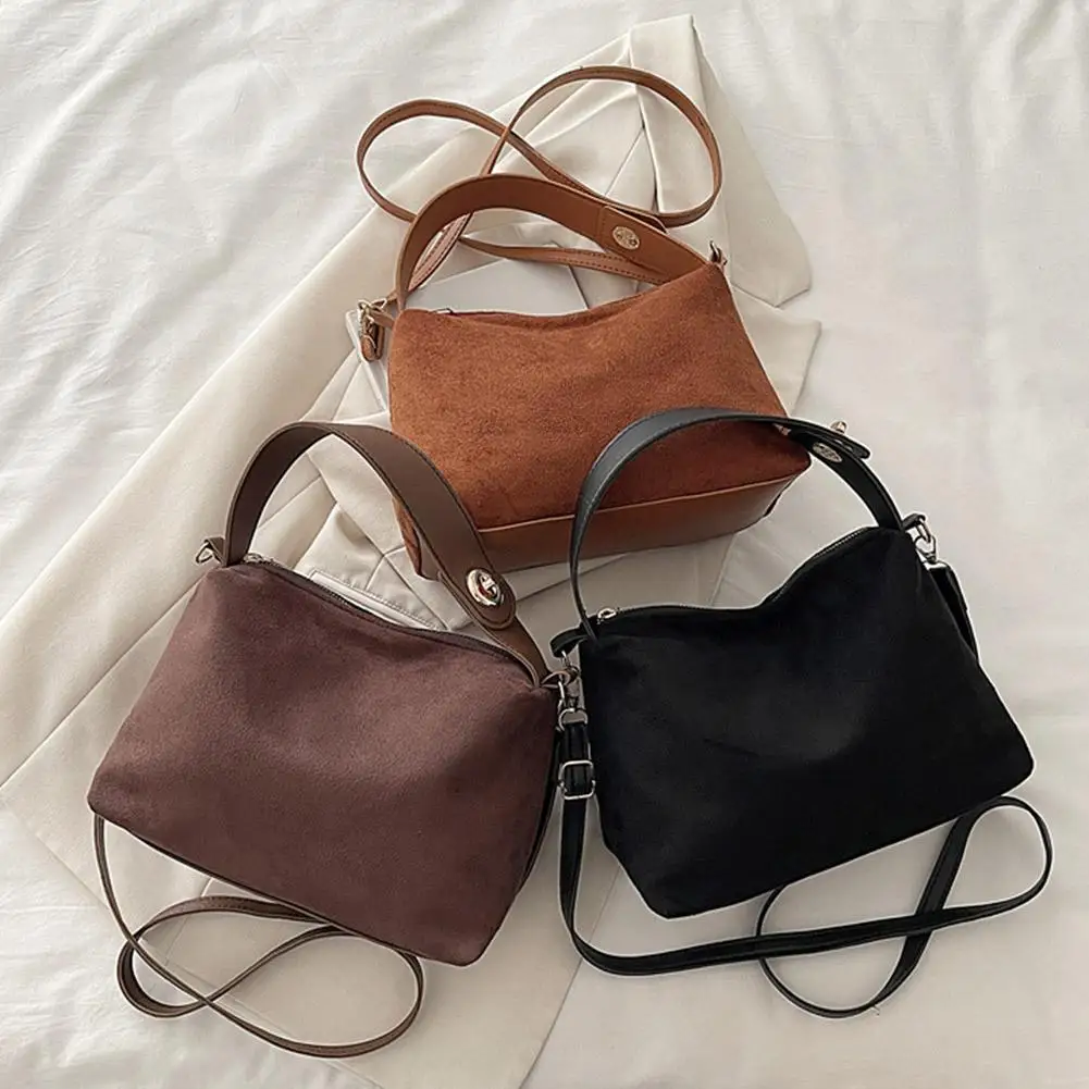 Retro-Umhängetasche für Damen, aus Wildleder, große Kapazität, ideal für den täglichen Gebrauch, Vintage-Optik, mattes Finish, Hobo-Handtasche, geeignet für Arbeit und Reisen. – Detail 7