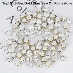 Top 4mm-8mm 3D Sliver Claw Sew On Clear Crystal Rhinestone With Hole Flatback  DIY Sewing Strass Rhinestone For Dress Decoration