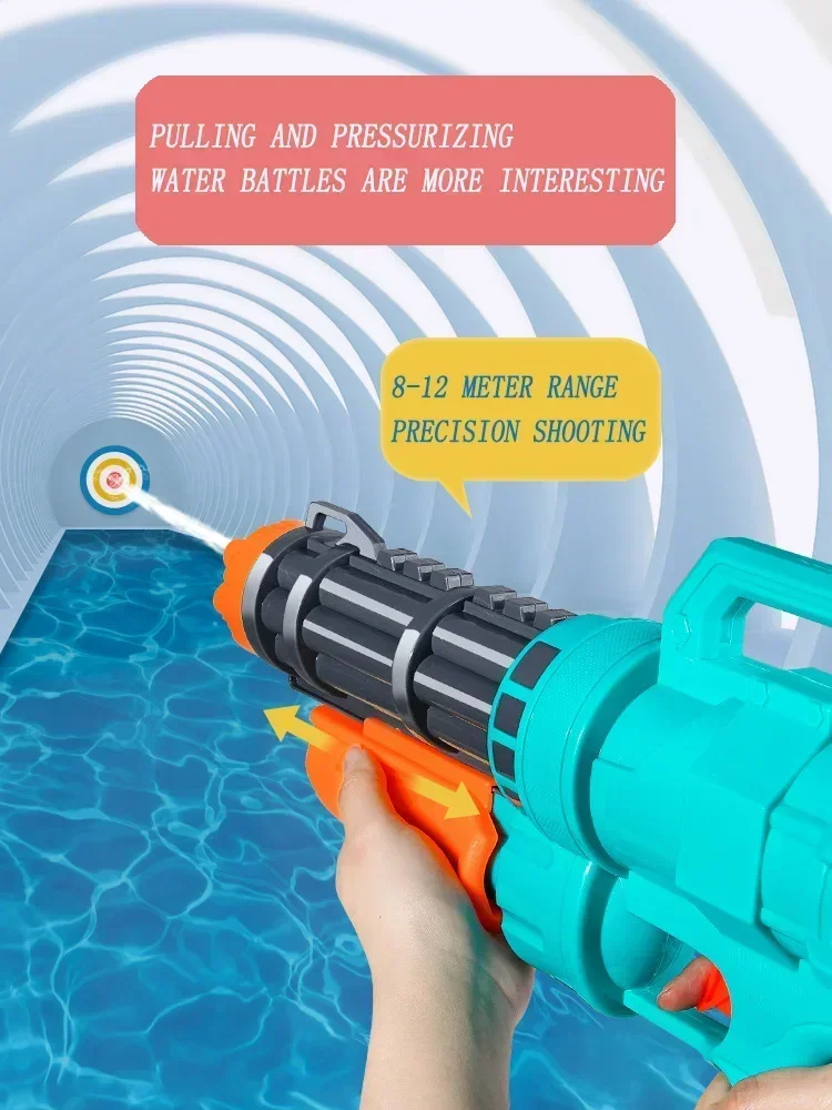 1200ml Large Capacity Gatling Water Gun Toy Weapon High Power Manual Water Pistol Spray Pool Summer Toys for Boys Kids Gifts