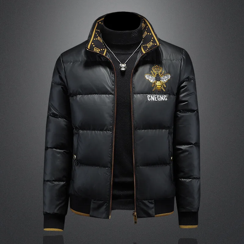 

Мужская утепленная зимняя куртка с вышивкой и стразами, модная новинка, 90% белое утиное перо, стандартный крой