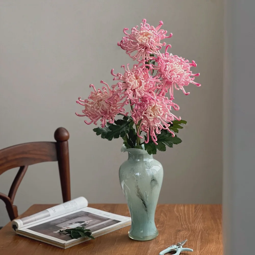 

Новый китайский стиль, имитация цветка хризантемы, розовая высокая имитация большого хвоста Феникса, реалистичная искусственная цветочная хризантема