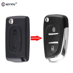 KEYYOU-funda de llave para Peugeot, carcasa de llave remota plegable con tapa modificada, 2 botones, CE0536, 107, 207, 307, 307S, 308, 407, 607