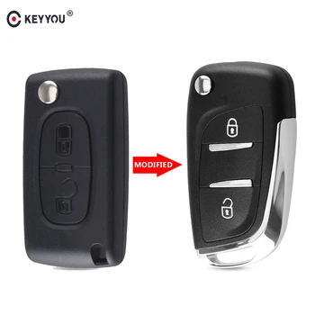 KEYYOU Key สำหรับ Peugeot 107 207 307 307S 308 407 607 2ปุ่มปรับเปลี่ยนพลิกพับคีย์ระยะไกลกรณี CE0536