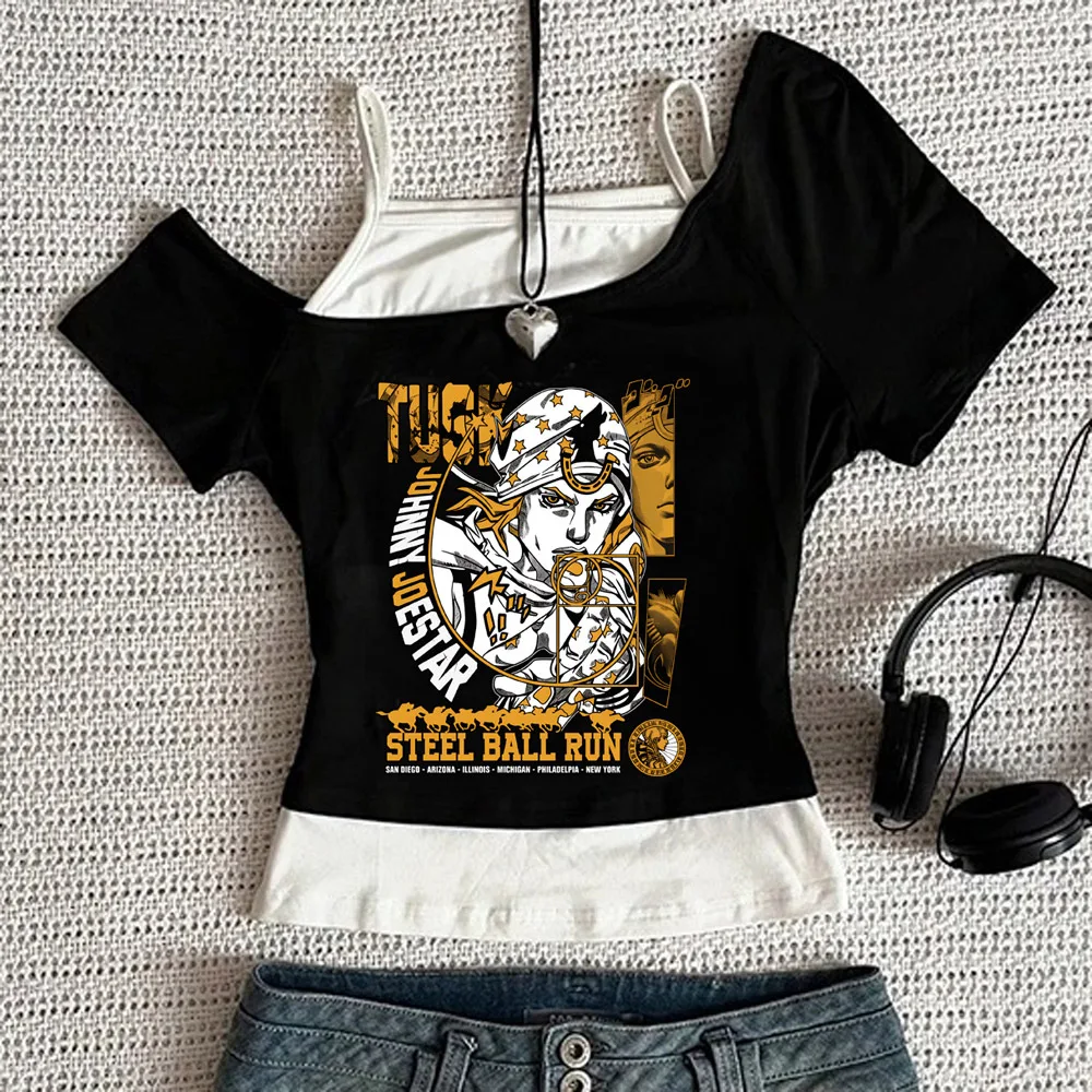 Jojo Bizarre Adventure Crop-Top für Teenager, Ausverkauf, Party, Emo, Kawaii, T-Shirt, 2000er, japanische Party, Goth-Scene – Detail 6