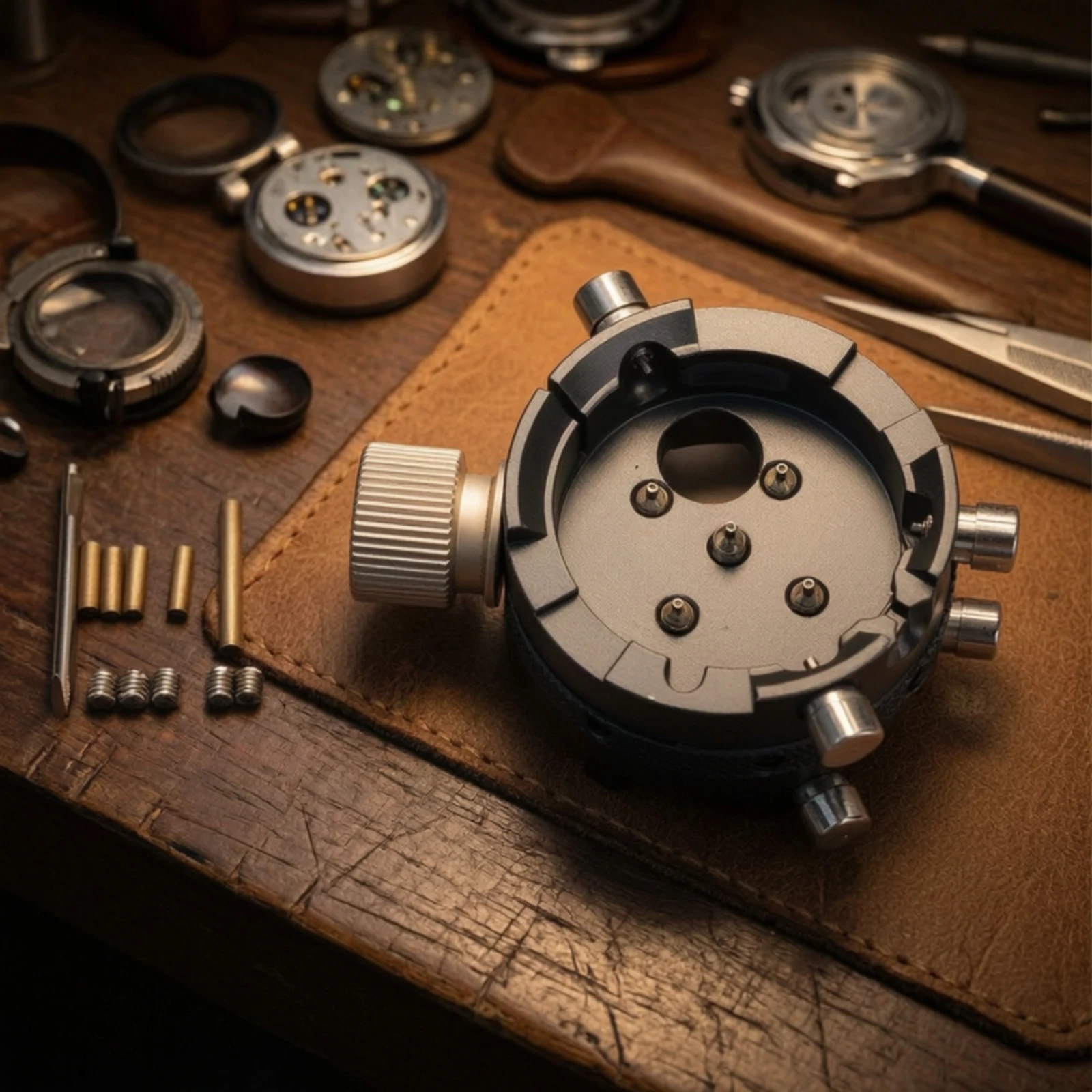 Knurled Adjustment Wheel 7750 Movement Holder Brass Sleeves Movement Holder Base 7750 Holder Watch Movement Clamp Open Center