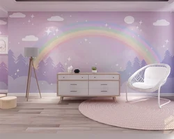 beibehang Custom Cartoon Children's Room Purple Clouds Rainbow Girl Bedroom Princess Room Background Wallpaper papier peint
