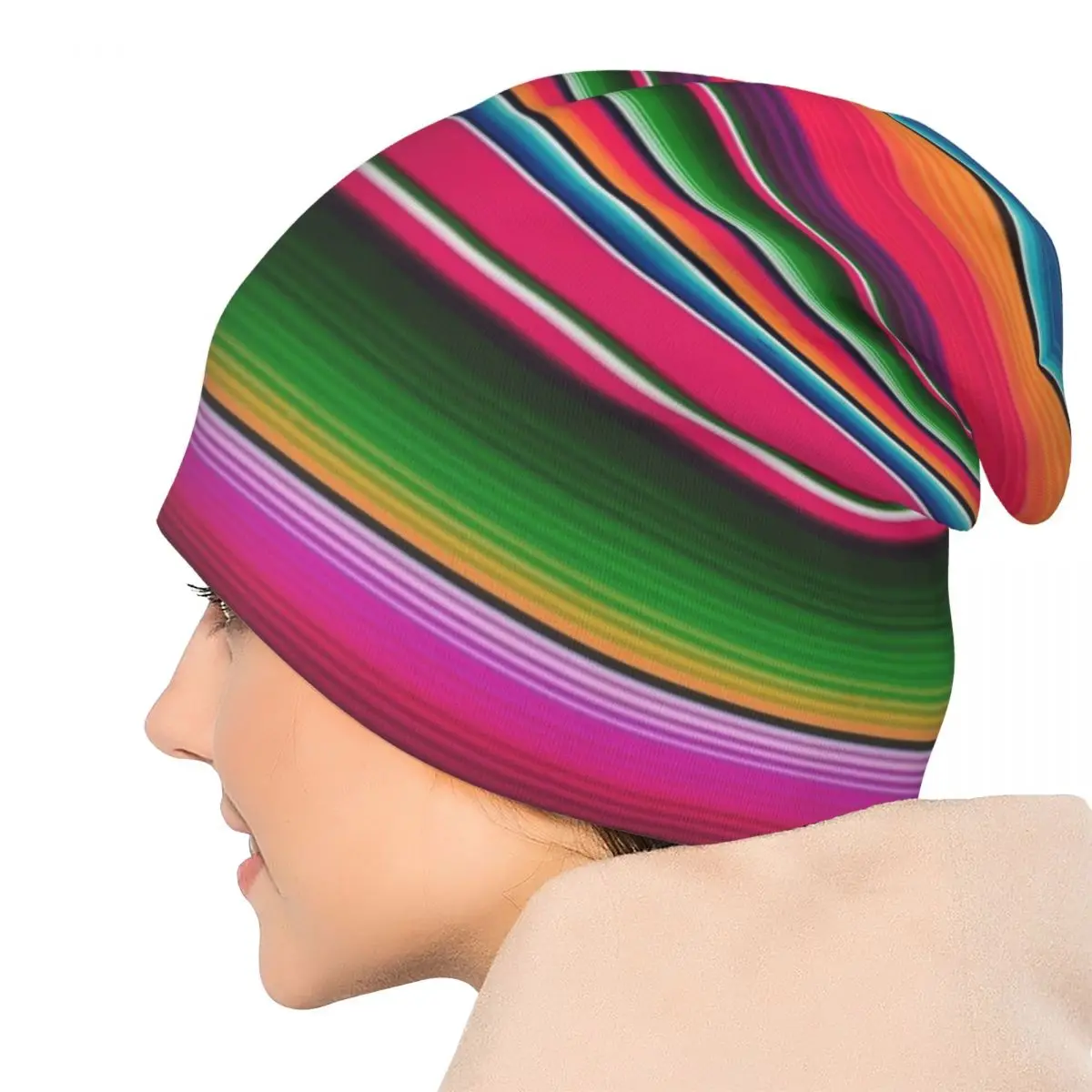 Mexican Blanket Striped Fiesta Serape Men Women Adult Beanies Caps Knitting Bonnet Hat Warm Hip Hop Autumn Winter Skullies Hats - view 3