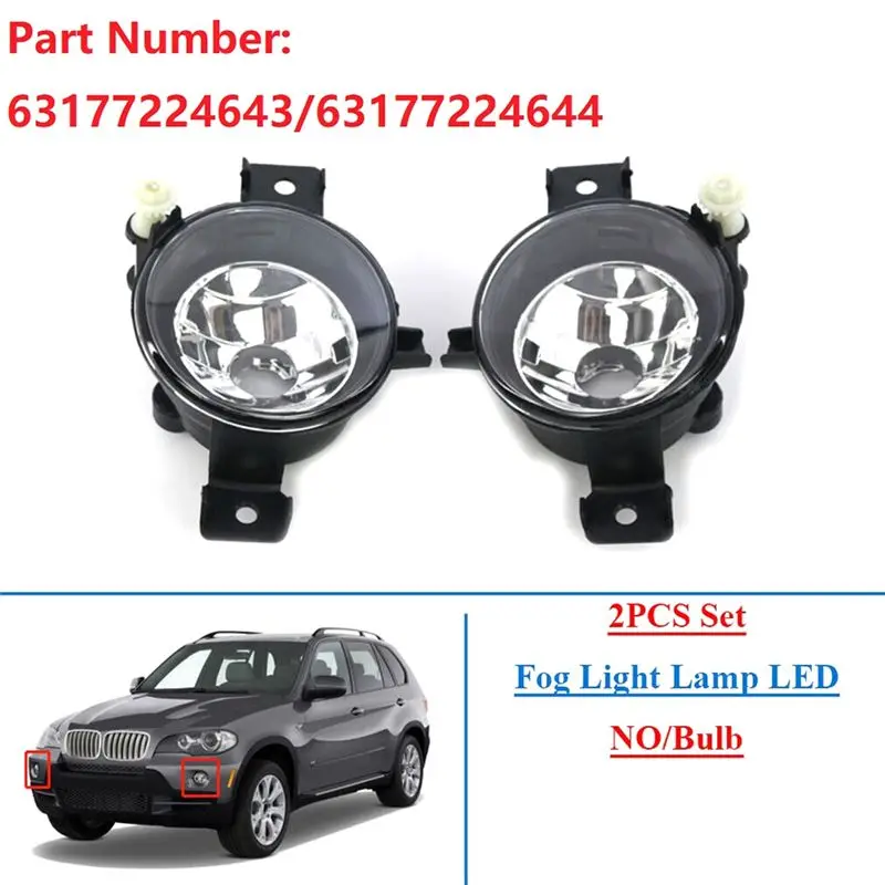 Clear 2PCS Set Fog Light Lamp Front Bumper Spotlight Fits For BMW X5 E70 2011-2013 63177224643 63177224644