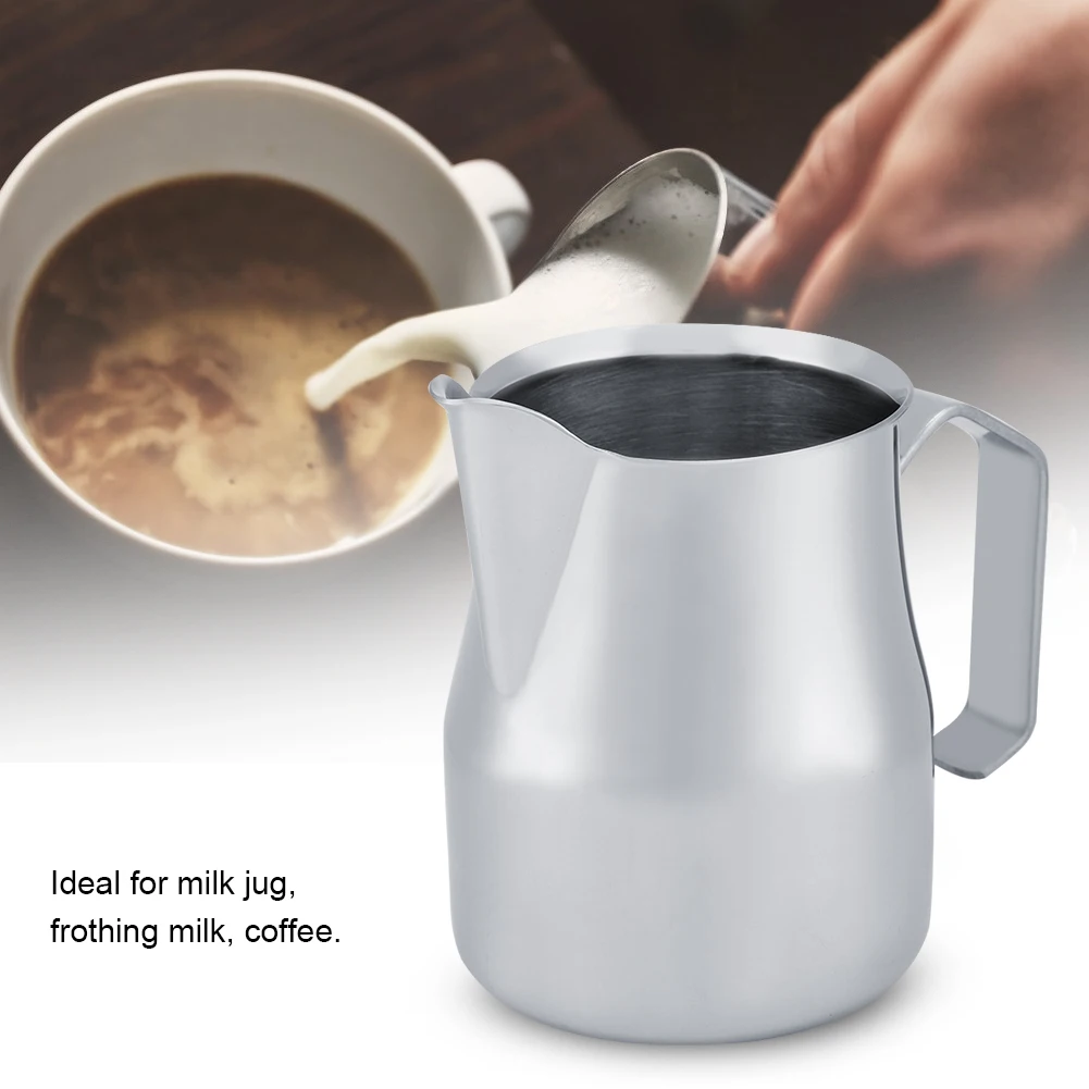 

Milk Frother Cup, 350ml Stainless Steel Steaming Jug, Coffee Milk Frother Jug Cup for Espresso Machines Cappuccino Latte Art