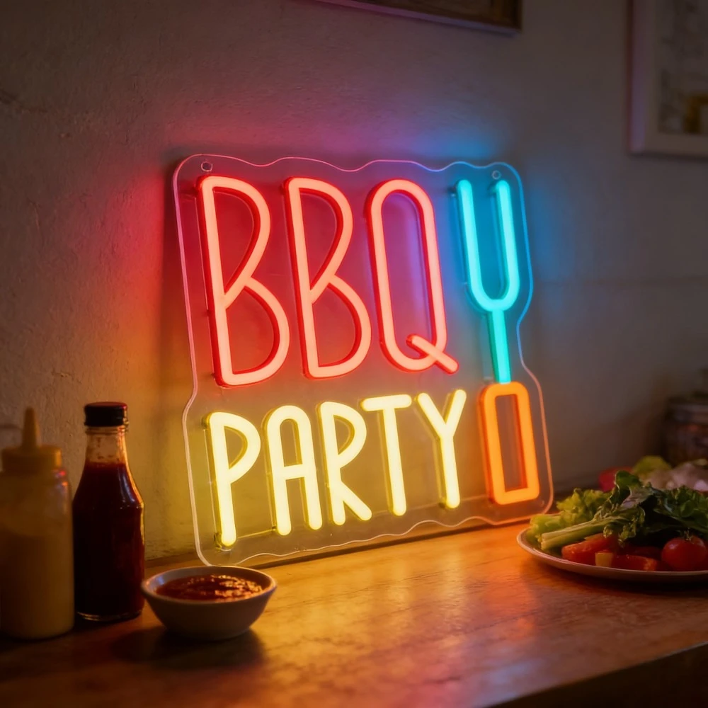 bbqパーティーフォークネオンライトサマーディマブルledネオンサインusb、裏庭パティオガーデンパーティーピクニックバーベキューレストラン壁飾り用