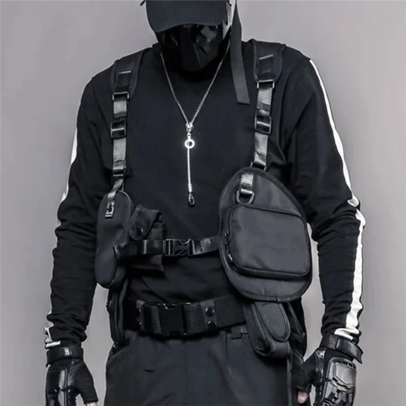 L52A-Sleeveless Hip Hop Punk chaleco bolsa multifunción hebilla ajustable al aire libre hombres mujeres chaleco