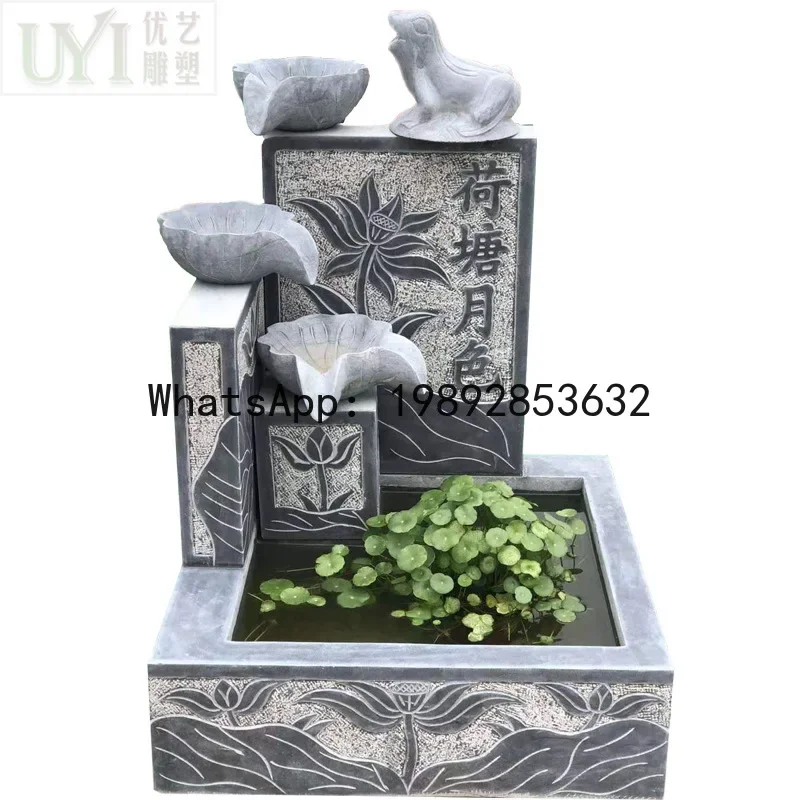 

XL Chinese Garden Antique Blue Stone Marble Water Flow Stone Carving Fountain Landscape Water Pool Stone Ornament