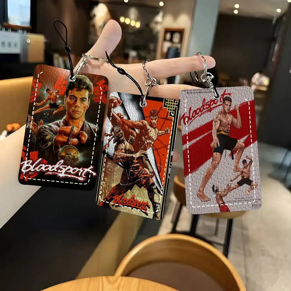 B-Bloodsport Vintage Movie Card Case Keychain Access Card Bag Key Tag Ring Leather Card Holder Key Ring Access