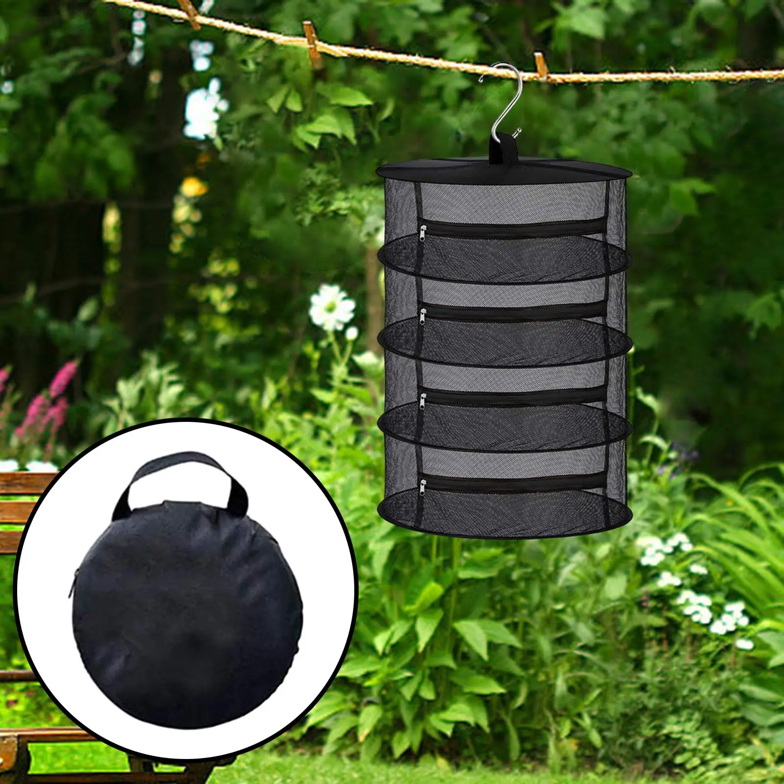 

Herb Drying Rack with Hook and Storage Bag Collapsible with Zippers Dry Net