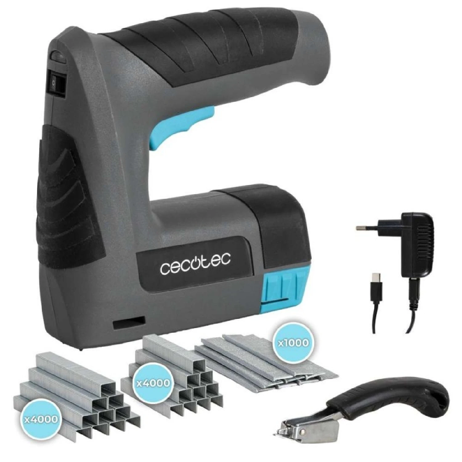 Cecotec Grapadora con Batería FastTacker 4000 4V 1500mAh, 2in1 Compatible con Grapas y Clavos, Incluye Quitagrapas y 9000 Grapas