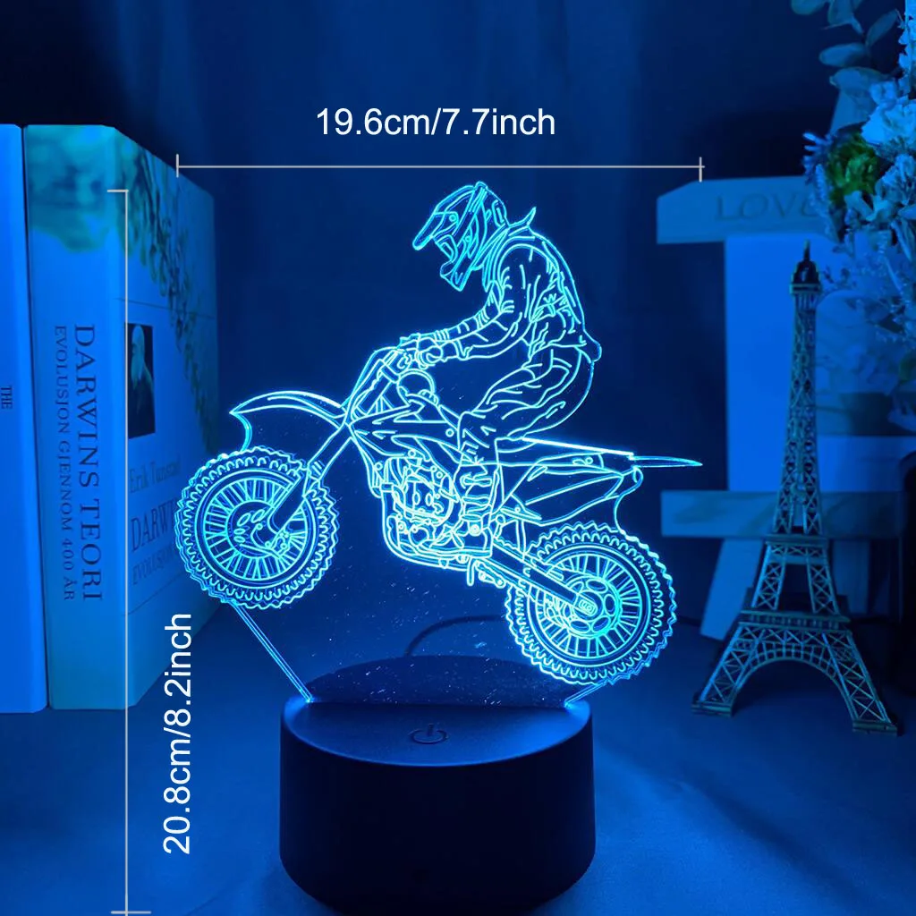 1pc Motorcycle  3D Night Light, 3D Optical Illusion Lamp With Touch, 7-Color Changing Ambient Light For Bedroom