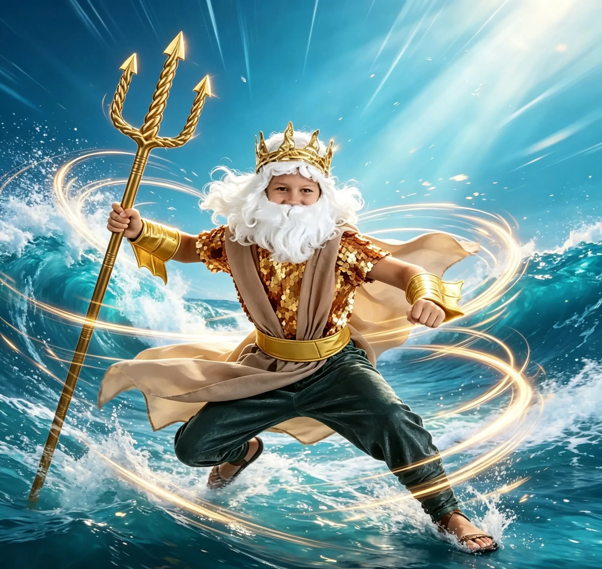 Nuevo Conjunto de Disfraz de Dios del Mar para Niños, Traje con Temática de Mitología Griega con Tridente y Corona para Halloween