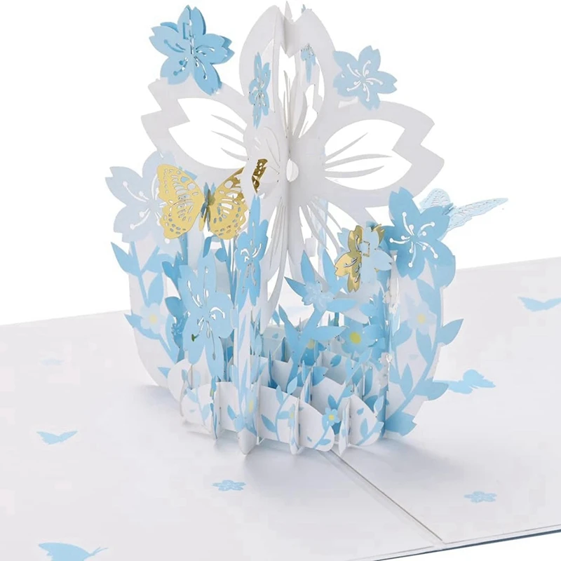 Up Card con buste a farfalla blu per pensare a te, compleanno, festa della mamma, anniversario, ecc per tutte le occasioni