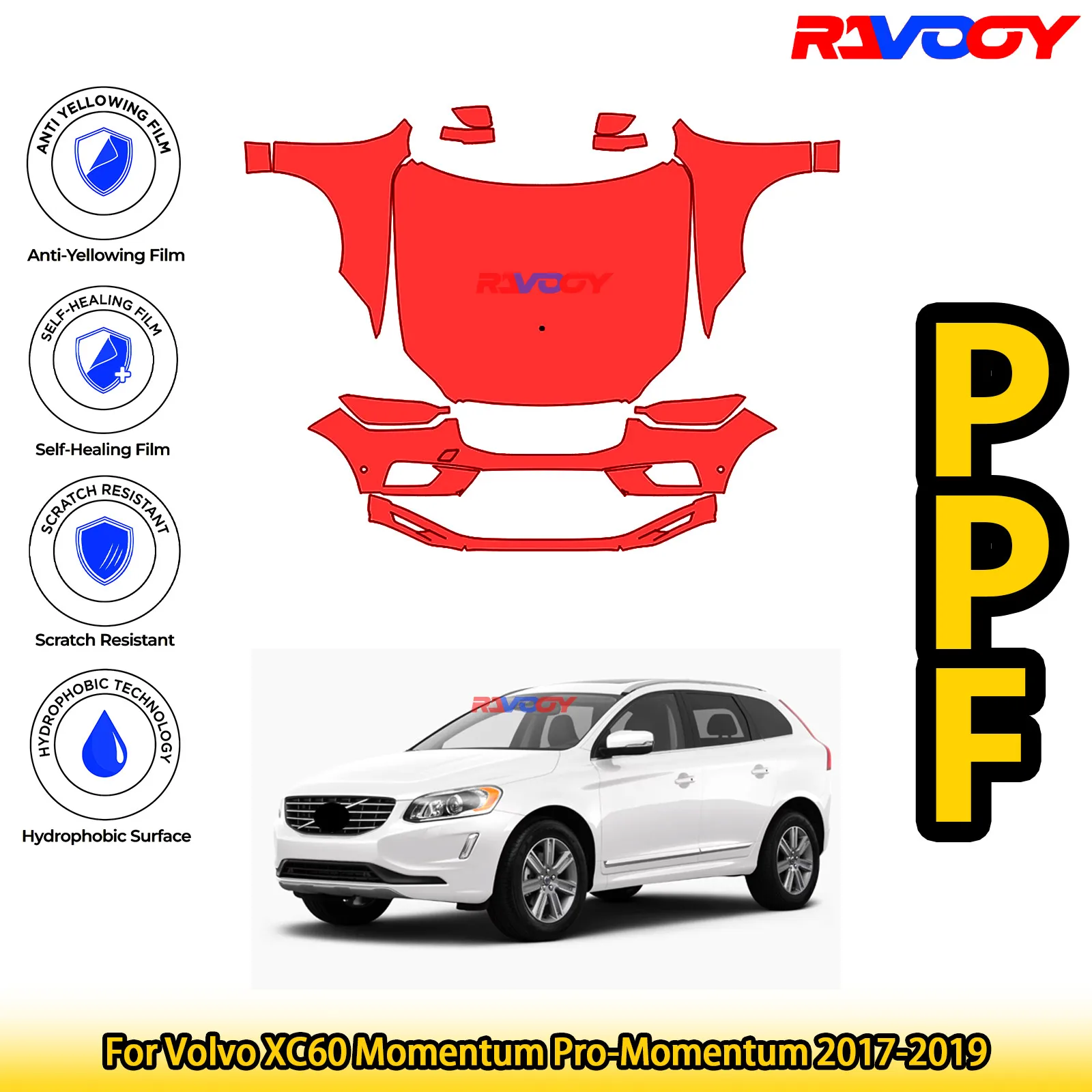 

For Volvo XC60 Momentum Pro-Momentum 2017-2019 Glossy Matte Black Precut front PPF Kit Paint Protection Film