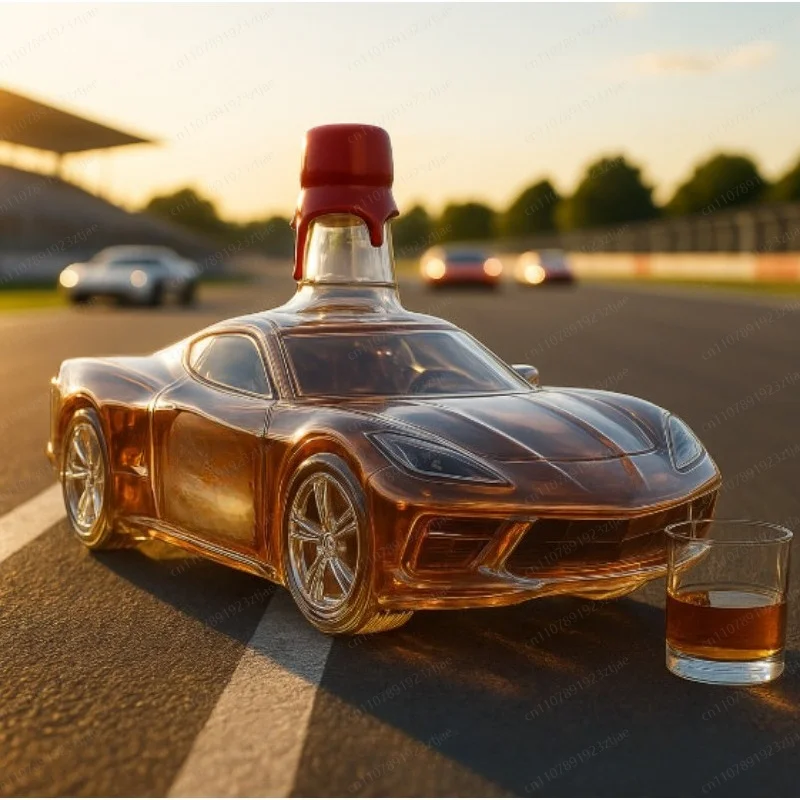 JMZ 700ml Creative Car Shaped Whiskey Decanter – Animal Design Glass Bottle for Men, Corvette Home Bar Decor