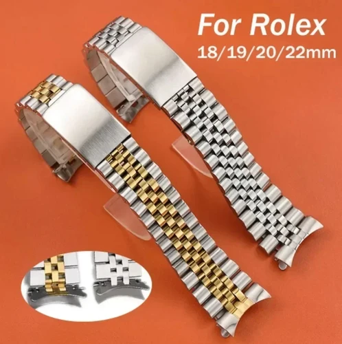 Imagen 1 del producto Correa de Metal de extremo curvado de alta calidad, 18/19/20/21mm para correas de reloj Rolex DATEJUST, accesorios de pulsera de acero inoxidable sólido para hombre