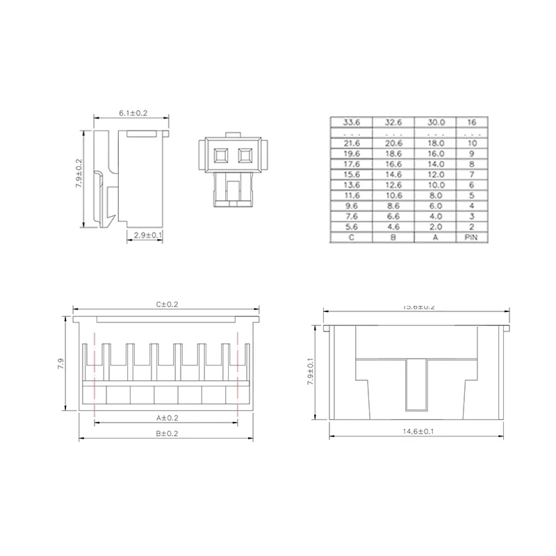 50Pcs HY2.0 Plastic Shell 2.0mm Pitch With Buckle Lock Connector 2P/3P/4P/5P/6P/7P/8P/10Pin