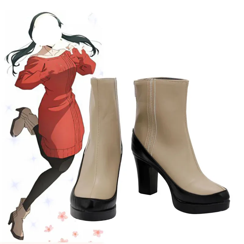 

Anime Yor Forger Cosplay Casual Red Sweater Shoes Brown Short Boots Halloween Party Costume Accessory Yor Princess High Heels