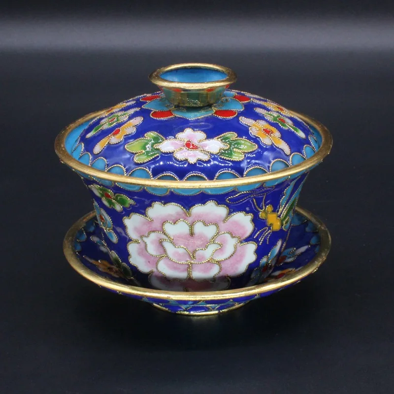 

Beijing Cloisonne Foreign Affairs Business Craft Gift Decoration Filigree High Temperature Enamel Filigree Silver Blue Tea Bowl