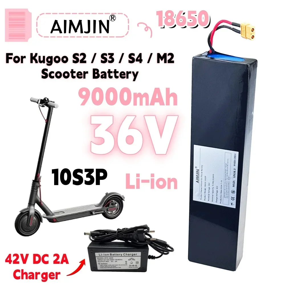 

10S3P 36v 9000mah 18650 Lithium Battery Pack For Kugoo S2 / S3 / S4 / M2 Scooter Battery etc accessories with BMS+42V Charger