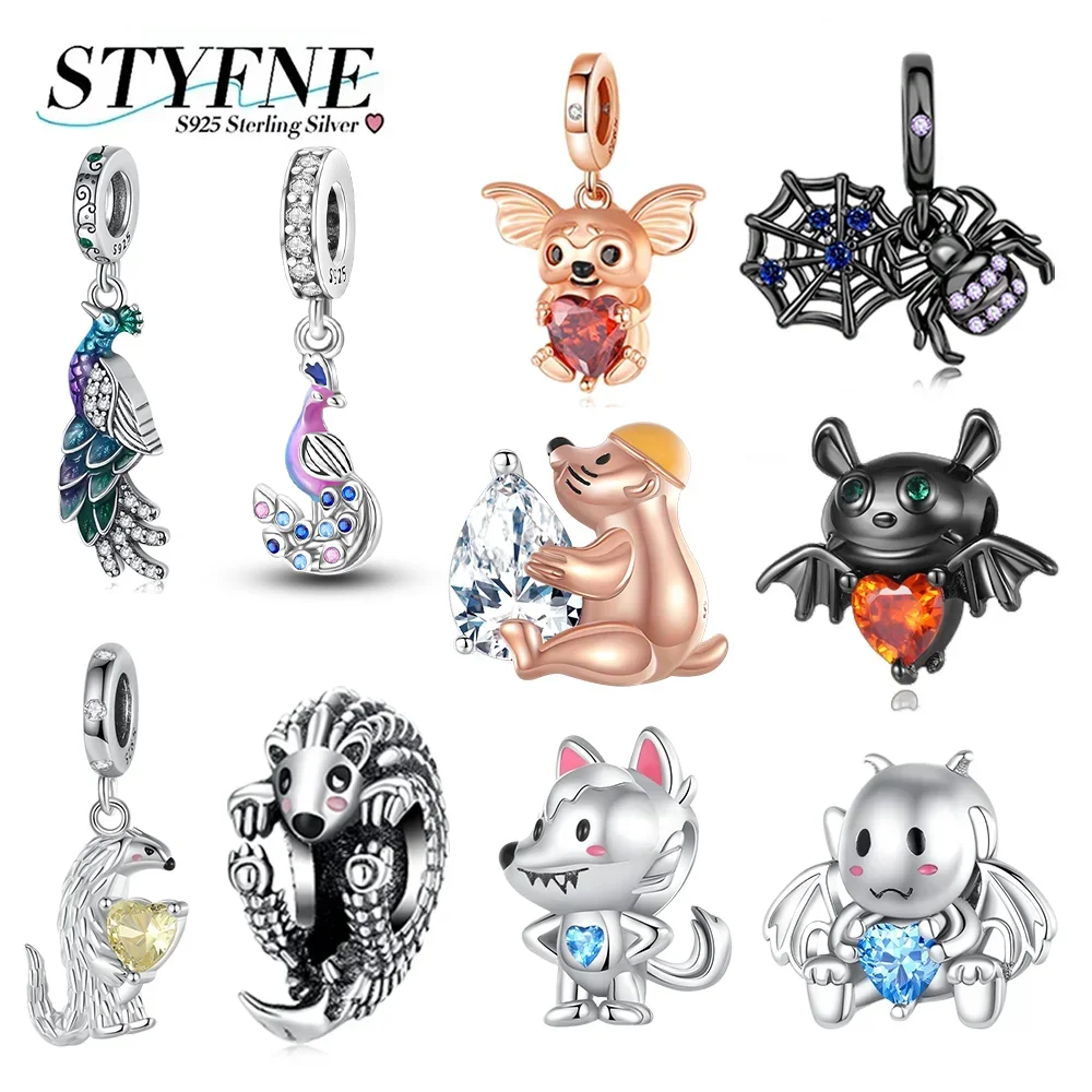 

925 Sterling Silver Animal Charms Pangolin Peacock Bat Wolf Gopher Charm Pendant Fit Handmade Bracelets Gift for Friend