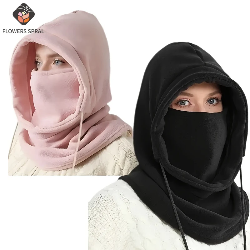 Una bufanda de capa con máscara facial de invierno: 100% poliéster, tejida, resistente al viento, cálida funda para el cuello con gorro, adecuada para actividades al aire libre, cyc