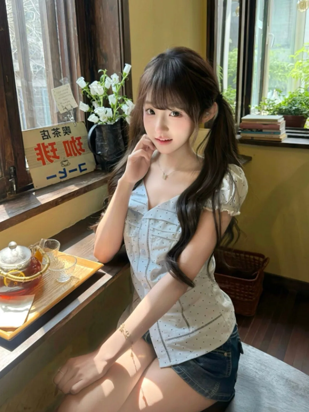 

Korean Style Unique Beautiful Lace Bubble Sleeve Polka Dot Shirt Design Sensation Small Waist in Summer Women's Fashion Shirt