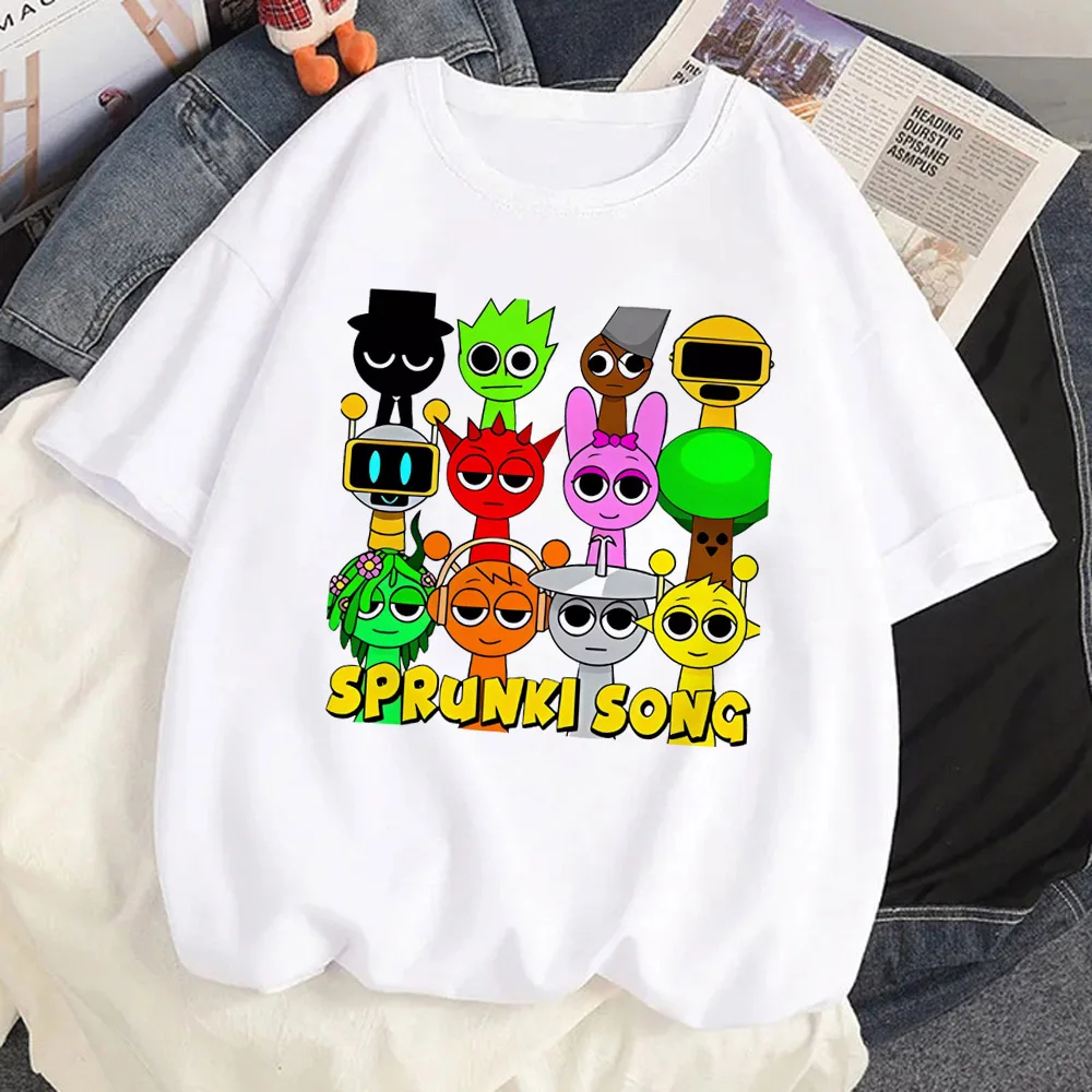 Hot Sprunki T Shirt Kids Fashion Casual Cartoon Incredibox T-Shirts Men Teen Boys Loose O-Neck Short Sleeve Girls Summer Clothes