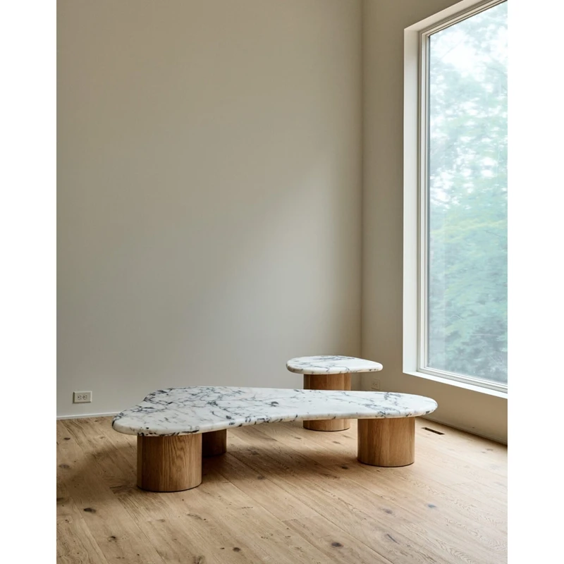 Newstar Customized High Quality Modern Design Red Marble Center Coffee Table Set 2 Natural Stone Home Furniture