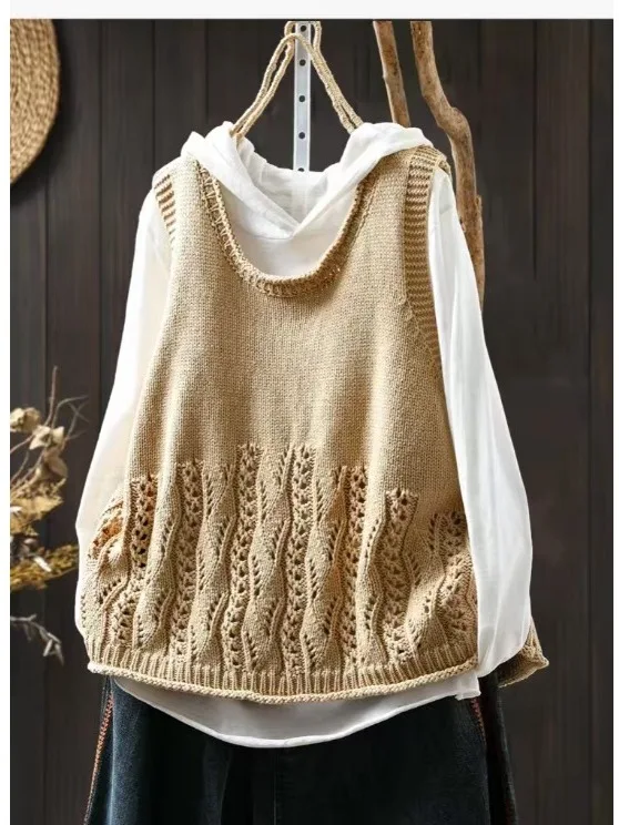 Luźna dzianinowa kamizelka bawełniana Ba, warstwowa, damska, modna, jesienna, nowa, rozmiar S-L, markowa, do pracy, okrągły dekolt.