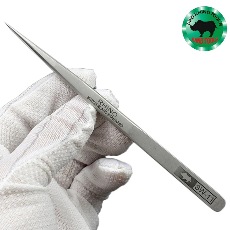 Japanese Rhino SW Series Tweezers Anti-Magnetic Anti-Acid Frosted Precision Straight Elbow Forceps