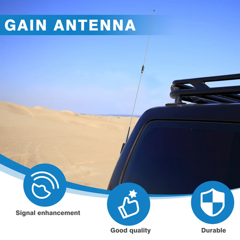 Prata Mobile Car Radio Antena, UHF, 400-470 MHz, 200W, 5.5DB, SL-16, PL-259, Detalhes do Novo