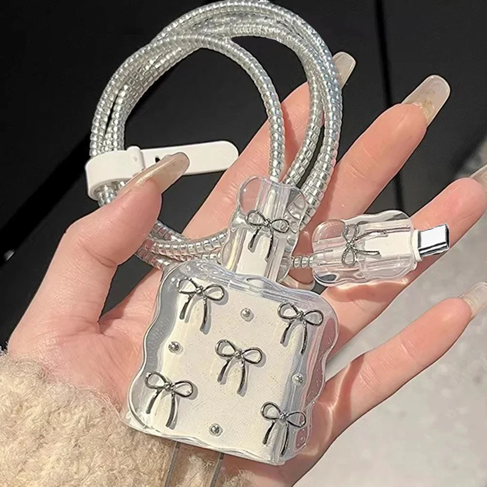 

Прозрачный блестящий бантик, зарядное устройство для мобильного телефона, защитный чехол для Apple IPhone 18/20 Вт, устройство для намотки лазерного кабеля, защита проводов