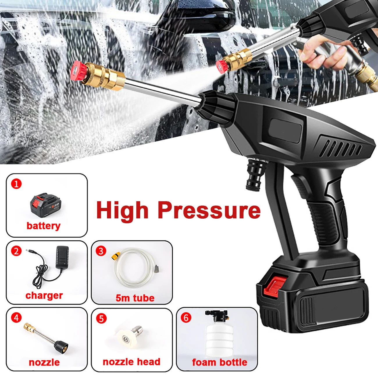 

Electric 12v High Pressure Washer Gun Cordless Car Cleaning Washing Machine Portable Washer Gun with Foam Bottle Foam Lance