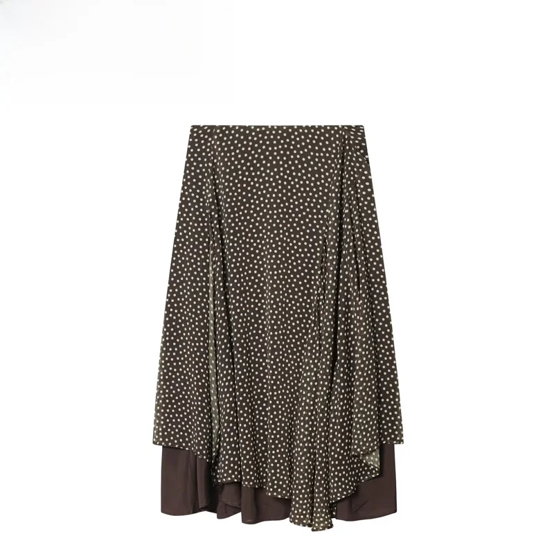 Fashionable Asymmetric Polka Dot Skirt for Women Standard Cut Spring Season Polyester Fiber Printed Skirt mid Waist Design