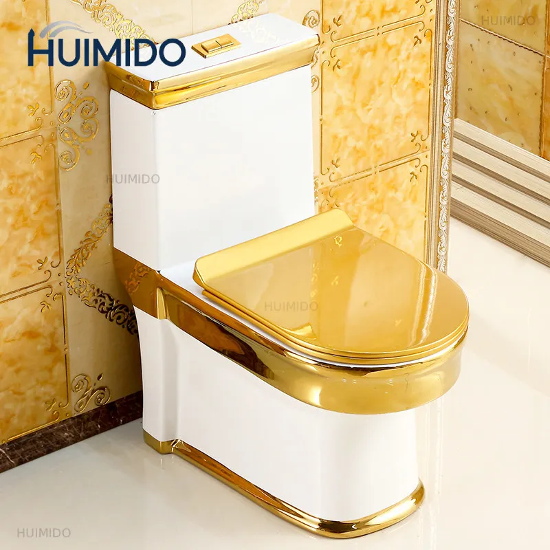 Household local tyrant gold flush toilet siphon water-saving European gold line toilet ceramic color retro toilet
