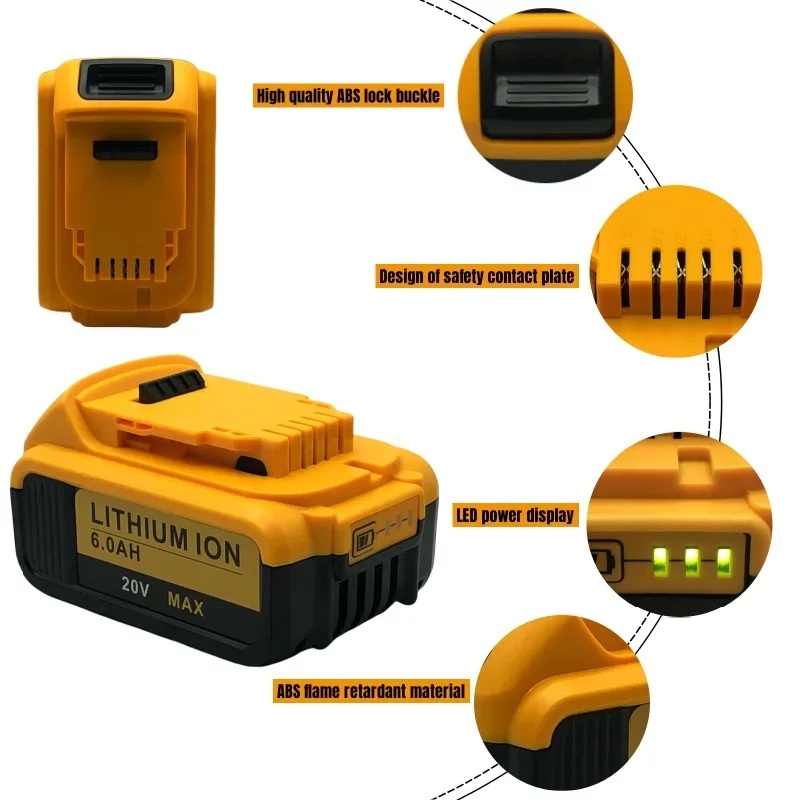 Baterai Pengganti Lithium DCB200 18V 6000MAh untuk Dewalt 18V DCB184 DCB200 DCB182 DCB180 DCB181 DCB182 DCB201 DCB206