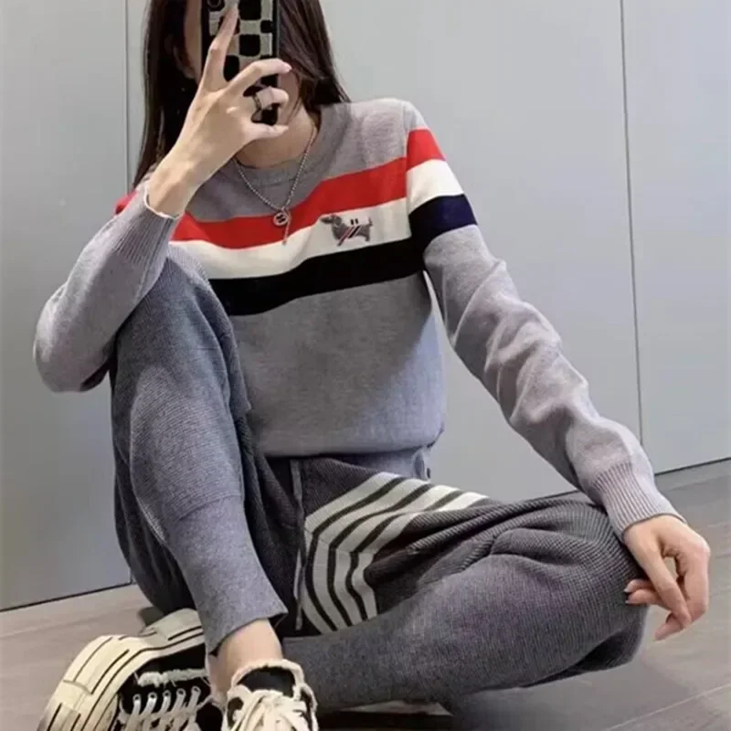 Women Golf Suit Two Piece Set Golf Sweaters 2024 Autumn Golf Suits Korean Windproof Knit Top Casual Women's Golf Pants Sweater