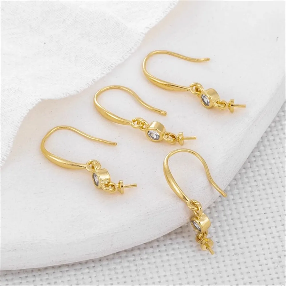 

18K Gold Inlaid Zircon Single Round Zirconium with Needle and Ear Hooks, DIY Jewelry Accessories, Earrings Accessories