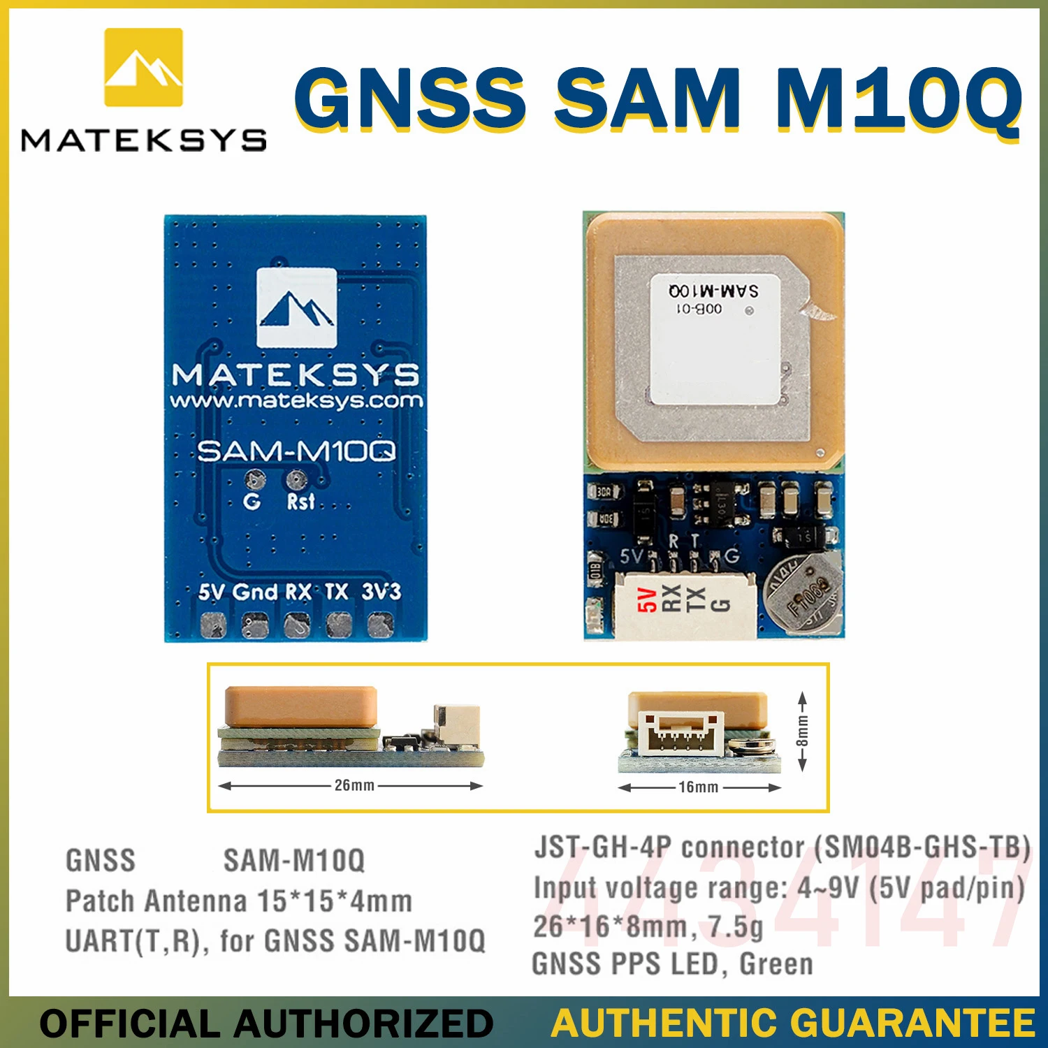 

Original Matek Systems GNSS SAM-M10Q SAM-M10Q GPS 4~9V Patch antenna 15*15*4mm For FPV Racing Drone Long Range