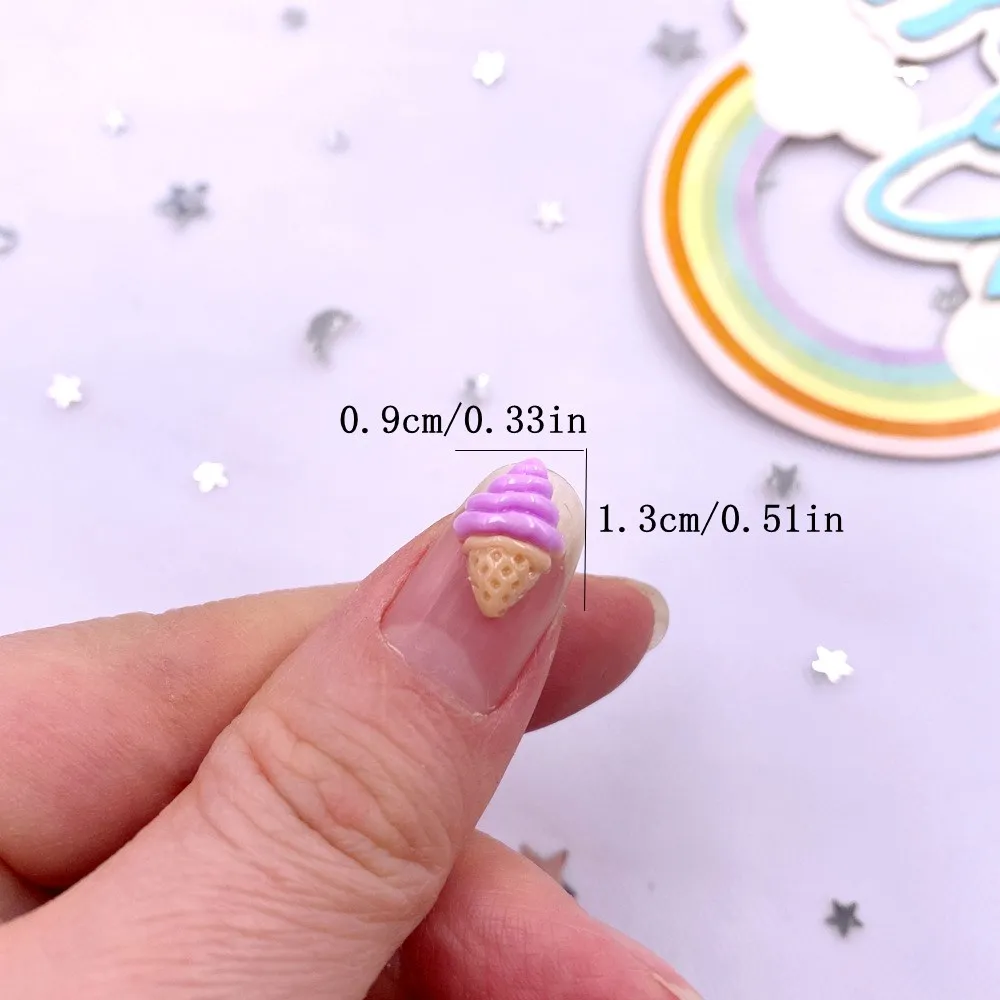 50pcs Resin Kawaii Mini Colorful Ice Cream Flatback Rhinestones Figurines Nail Art DIY Scrapbook Accessories Crafts Supplies SL8